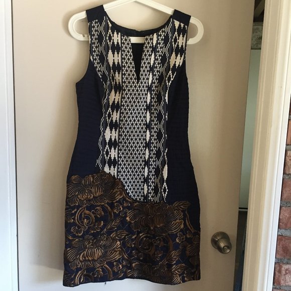 Anthropologie Floreat Mika Embroidered Jacquard Shift Dress Size 6 - Picture 7 of 8